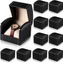 Tondiamo 10 Pack Single Watch Case PU Leather Watch Travel Case with Pillow Cushion Black Wristwatch Display Holder Organizer for Women and Men