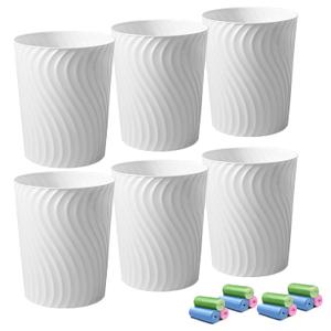 YGJT Small Trash Can, 6 Pack 1.8 Gallons Bathroom Trash Can, Slim Waste Basket, Round Garbage Can, Plastic Trash Bin for Kitchen, Dorm, Bedroom, Office, Living Room, Study, Compact Spaces(White)