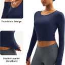 MAGCOMSEN Women's Long Sleeve Crop Workout Tops Slim Fit Yoga Gym Shirts Athletic with Thumb Holes (S)