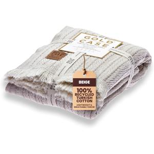 Gold Case Throw Blanket for Couch  100% Recycled Turkish Cotton Blankets & Throws  Elegant Decorative Throw Blankets for Living Room Sofa  Woven Throws for Couch  Vintage Beige  60x80