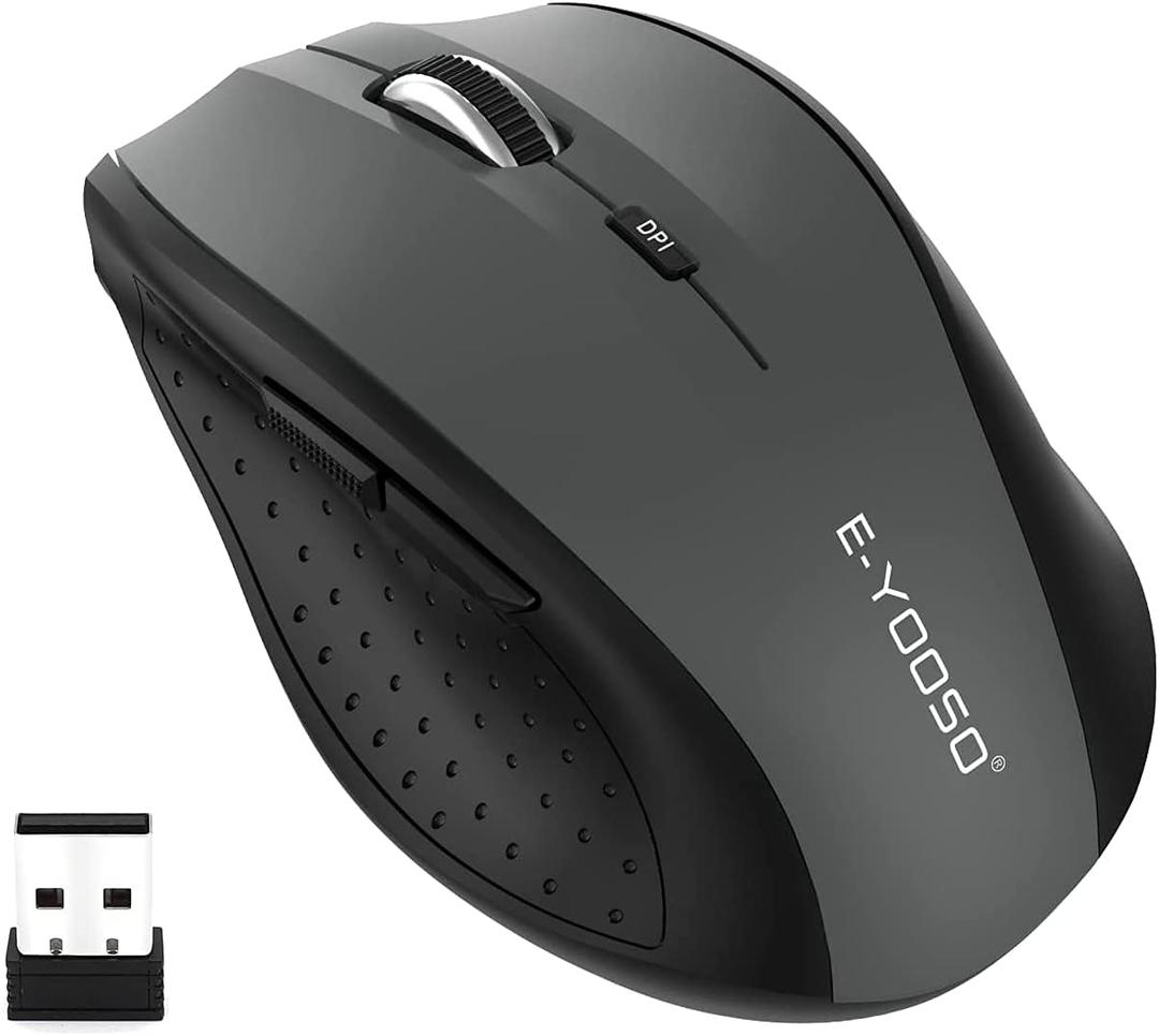 E-YOOSO Wireless Mouse for Laptop, Portable Optical Computer Mouse, 6 Buttons, Cordless 2.4GHz with USB Receiver, 5-Level 4800 DPI, 18 Months Battery Life for PC Chromebook Windows Mac (Gray)