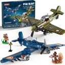 WW2 Military Plane Building Sets Compatible with Lego, Create US F4U & UK Spitfire Fighter Jet Models Toys, Great Army Airplane Aircraft Gifts for Boys Kids