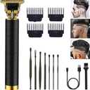 Professional Cordless Hair Clipper and Trimmer for Men, T Blade Zero Gapped Rechargeable Beard Shaver, Hair Cutting Kit With Ear Spoon Tool Set, Black