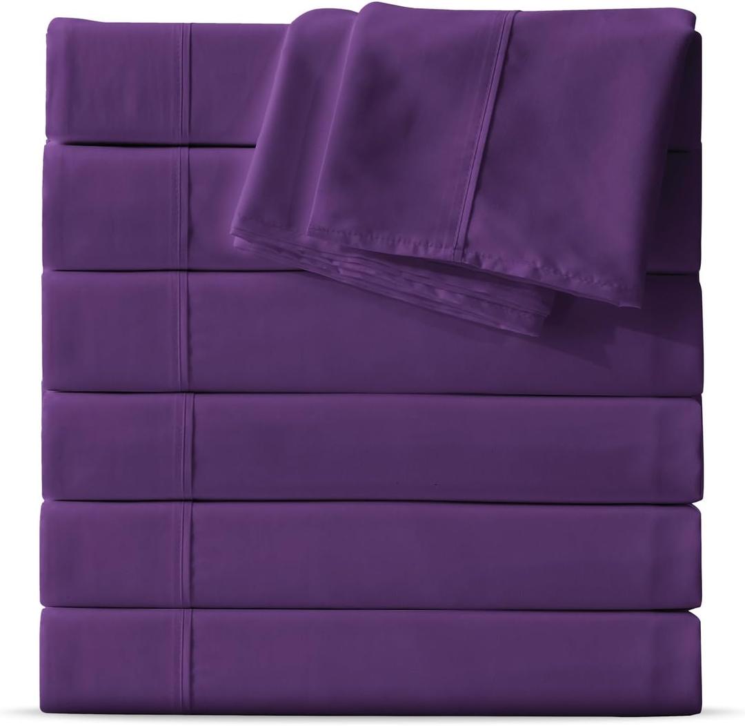 Maple&Stone Twin Flat Sheet 6 Pack,Premium Soft & Breathable,Brushed Microfiber Fabric,Anti-Shrinkage & Non-Fading,Bulk Flat Sheets Only Twin Size (Purple)