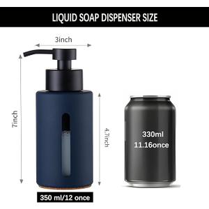 Enra Glass Hand Soap Dispenser,12oz Navy Blue Liquid Bathroom Soap Dispenser with Stainless Steel Lotion Pump for Bathroom Kitchen (Blue)