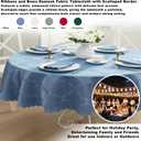 Newbridge Ribbons and Bows Damask Fabric Tablecloth, Blue, 60 x 84 Inch Oval, Wrinkle & Stain Resistant Table Cover