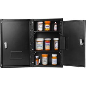 Vivacomfort Large Black Double Door Narcotics Cabinet, Locking Medicine Cabinet, 24 H x 16 W x 8 D
