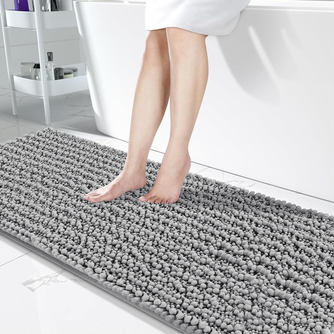 Yimobra Bathroom Runner Rug, 70" x 24", Long Bathroom Rugs Large Bath Mat, Soft Super Absorbent and Thick, Non-Slip, Machine Washable, Carpets for Home, Nursery, Bed and Living Room, Grey