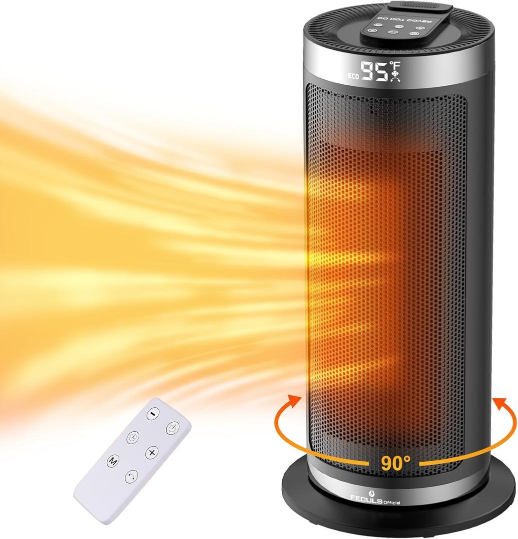 Space Heater,1500W Portable Electric Heaters for Indoor Use with Remote&Thermostat,4 Modes,12h Timer,90Oscillation,Digital Display, PTC Fast Heating Ceramic Heater for Bedroom Office (16 inch)