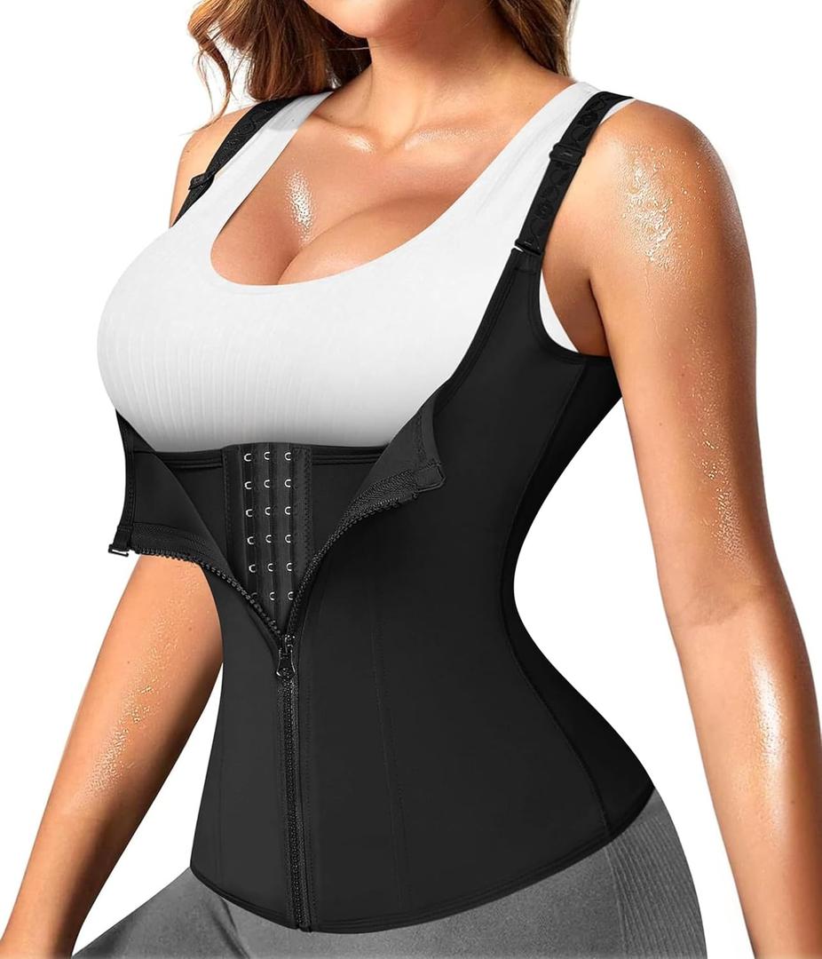 Nebility Waist Trainer for Women Corset Shapewear with Zipper Women's Waist Cincher Tank Top with Adjustable Straps (Medium, Black)