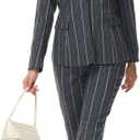 Womens 2 Piece Plaid Suits Set Business Office One Button Blazer Jacket Casual Long Sleeve Pant Suit Set (Small)