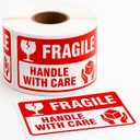 Fragile Stickers 3 x 2 Inch  Waterproof Handle with Care Labels for Shipping and Moving - 500 Strong Adhesive Stickers per Roll
