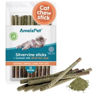AmeizPet Silvervine Sticks For Cats, Chew Sticks Covered With Silvervine Dust – Natural Matatabi Cat Dental Care, Catnip Cat Teeth Cleaning Dental Sticks, 2 Pcs