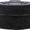 Granite Ware 18" Oval Roaster with Cover, Large Non-Stick Porcelain Enamel Roasting Pan, Even Heating, Dishwasher Safe, Durable Carbon Steel, Made in Mexico