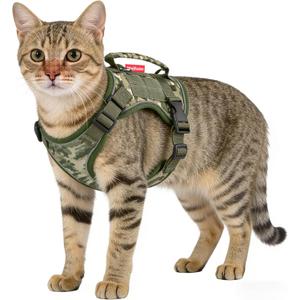 Dog Harness and Leash Set, Small Sized No Pull Pet Harness with Control Handle, Adjustable Tactical Harness for Small Medium Dogs Cats, Reflective Puppy Harness for Walking Hiking Training (L(Neck: 18.1"-22.0", Chest: 14.2"-18.1"), Army Green)