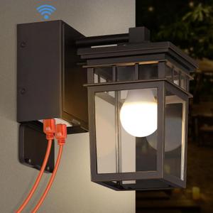 Porch Light with GFCI Outlet Built in, Dusk to Dawn Outdoor Lighting with Outlet, Waterproof Anti-Rust Alunmium Exterior Wall Mount Fixture, Outside Light for House Garage Front Door, Bulb Included (Oil-Rubbed Bronze)