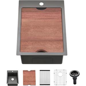 Black Drop In Bar Sink 15x20, 15 Inch 16-Gauge Black Stainless Steel Drop In Bar Sinks, Gabhar 15x20 Inch Drop-in Bar Sinks (15" L x 20"W x 10" D, Black)