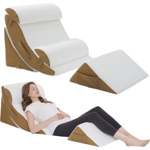 Wedge Pillow Set for After Surgery 5PCS Orthopedic Bed Wedge Pillow Set for Sleeping, Body, Back and Leg Pain Relief Comfortable & Adjustable Support Pillows-Anti Snoring (Coffee)