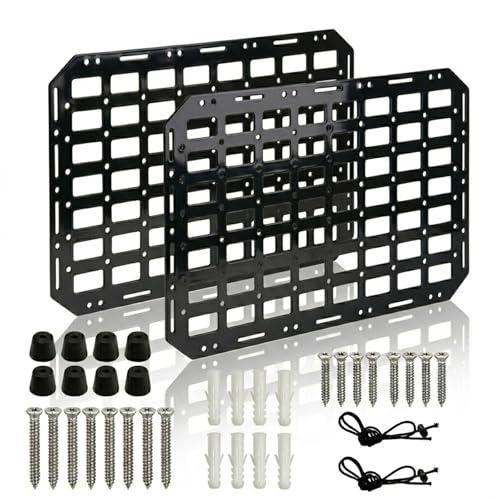Rigid MOLLE Panel Pegboard Wall Panels, 15.7x11 Inch Heavy Duty Peg Board for Garage, Workshop, Truck & Trailer Storage, Versatile Modular Wall Mount Organizer with Elastics (2 Pack)