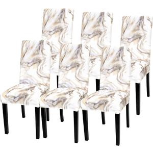 Gibelle Chair Covers Dining Room Set of 6, Stretch Spandex Slipcover for Dining Room & Kitchen Parsons Chairs, Removable Washable Seat Protector Cover (Grey Gold Marble)