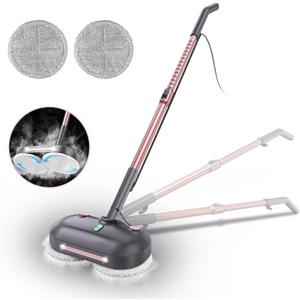 Scrub & Steam Mop with Rotating Mop Pads, All-in-One Scrubbing and Sanitizing Floor Cleaner, XL Water Tank, 23FT Cord, LED Headlights,Self-Standing for Hard Floor Laminate Marble Floors