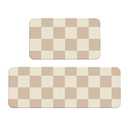 NHSXBEY Brown and Beige Checkerboard Kitchen Mat, Cushioned Anti Fatigue Kitchen Rug Set, 2 Pieces Non Slip Waterproof Kitchen Mats for Floor