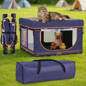 LOOBANI Foldable Dog Playpen Outdoor: 1 Min Setup Pet Puppy Playpen Indoor with Cover & Bag, Portable Dog Fence for Yard, RV Camping, Travel-43.3"x43.3"x27.1"│Patented (Blue+Yellow)