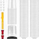 Upgraded Disposable Paint Cup Kit,High-Capacity Mixing Cup System 20 Ounce (600ml) Kit - 50Pack Paint Cups with Lids, Hard Cup with Retainer Ring, 10PCS Plugs, 2 Cup Adapter, Industrial Spray Guns