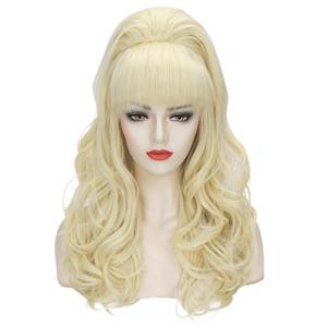 Beehive Wig Blonde Women 60s Vintage Long Curly Bouffant Updo Victorian Fembot Wig 50s 70s Costume Married Housewife Heat Resistant Synthetic Hair Wigs for Halloween Party + Cap (Blonde Golden)