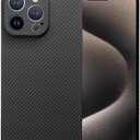 Aramid Fiber Case for iPhone 15 Pro with Carbon Fiber Texture (Black 600D, More Refined), Super Slim Light Protective Cover Skin, Soft Touch Sturdy Durable Snap-on Back Cover