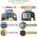 LUCMO Car Backseat Organizer with Tablet Holder,6 Storage Pockets Car Storage Organizer with Foldable Food Tray,Protectors Kick Mats Travel Accessories-Black