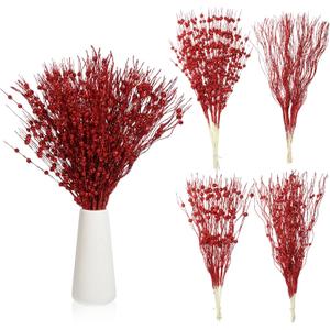 36 Pcs 17'' 15'' Christmas Artificial Glitter Berry Stems 4 Styles Xmas Decorative Tree Picks Branches Large Glittery Twigs for Christmas Tree Xmas Wreath Vase Filler(Red)