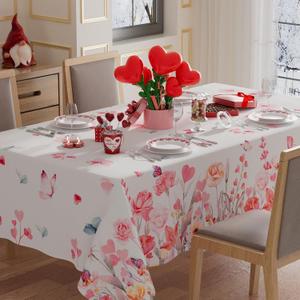 XCHI Watercolor Flowers Love Hearts Butterfly Valentine's Day Tablecloth Rectangle Table Cloth Washable Table Covers for Indoor Dining Home Party Decorations 60x104 Inch