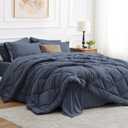 Love's cabin King Size Comforter Set Navy Blue, 7 Pieces King Bed in a Bag, All Season Bedding Sets with 1 Comforter, 1 Flat Sheet, 1 Fitted Sheet, 2 Pillowcase and 2 Pillow Sham