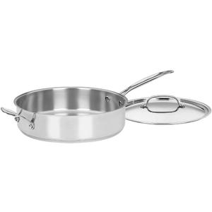 Cuisinart 5.5 Quart Saut Pan w/ Cover, Stainless Steel Pan with Lid, Large Kitchen Pan, Dishwasher Safe, Compatible with Induction, Electric, Gas Cooktops, Oven Safe Saucepan, Cool Grip Handles