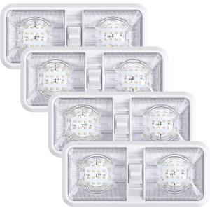 Leisure LED 4 Pack RV LED Ceiling Double Dome Light Fixture with ON/OFF Switch Interior Lighting for Car/RV/Trailer/Camper/Boat DC 12V Natural White 4000-4500K 48X2835SMD