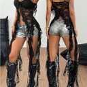 SHENHE Women's Y2k Lace Tie Front Cami Ruffle Flowy Asymmetrical Long Tassel Rave Concert Top Black Medium