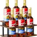 KLM Coffee Syrup Organizer, 2 Tier Wooden Small Display Shelf (6 Bottle Capacity),Syrup Bottle Sturdy Holder for Coffee Bar, Kitchen Countertop Syrups, Condiments and Wine
