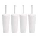 Amazon Basics Toilet Brush and Holder Set, Heavy-Duty Bristle Scrub Brushes with Non-Slip Handle, White, 4-Pack