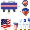 Oudain 162 Pcs American Flag Patriotic Party Supplies Red White and Blue Disposable Plastic Tablecloths Knife Fork Spoon Paper Plates Cups Napkins for 4th of July Independence Day Decor (Classic)