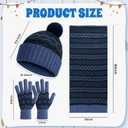 Winter Beanie Hat Scarf Gloves Set for Women Men Warm Hat Long Knit Scarf Glove Cold Weather Winter Gift for Adult (Black, Blue)