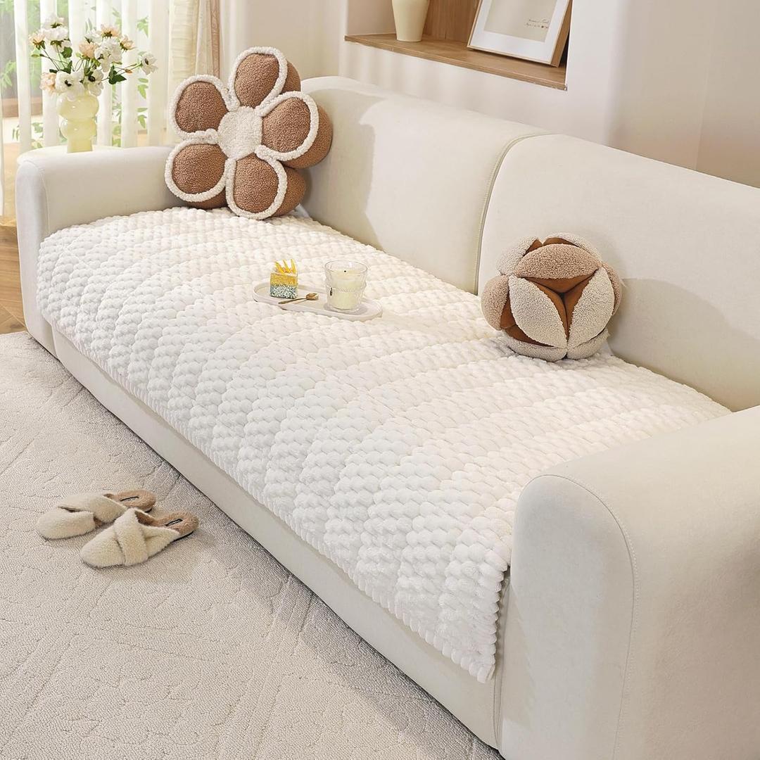 Couch Cover for Dogs Washable, Pet Couch Covers for Sofa, Soft Fuzzy Sectional Sofa Cover L Shape, Thick Couch Protector Pet Friendly, Paw Cart Dog Mat for Couches and Sofas (35.4" x 63", White)