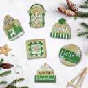 11 Pcs Hello Winter Green Tiered Tray Decor, Snowman Hat Cutting Board Farmhouse Wood Decorations Set, Snowflake Christmas Tree Rustic Wooden Decorative Signs for Home Table Shelf