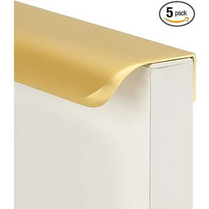 goldenwarm 5 Pack 5 Inch Matte Gold Finger Pulls Cabinet Edge Pulls Brushed Brass Drawer Handles Edge Hardware for Kitchen Cupboard, Size: Hole Center:128mm(5in)
