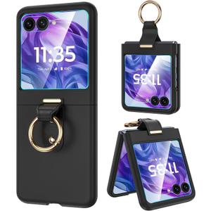 Caka for Motorola Razr 2024/2025 Case [NOT for Plus or Ultra], with Finger Ring Holder & Built-in Screen Protector, Slim Thin Shockproof Protective Phone Cover for Moto Razr 2024 & 2025 - Black