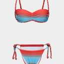 Women Braided Bandeau Bikini Cheeky Bottom Swimsuit Padded Bathing Suit, M