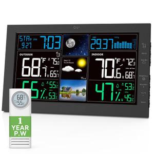 Weather Stations Wireless Indoor Outdoor, Indoor Outdoor Thermometer Wireless with Digital Atomic Clock, Large Display, Barometric Pressure, Forecast, Adjustable Backlight, Contemporary
