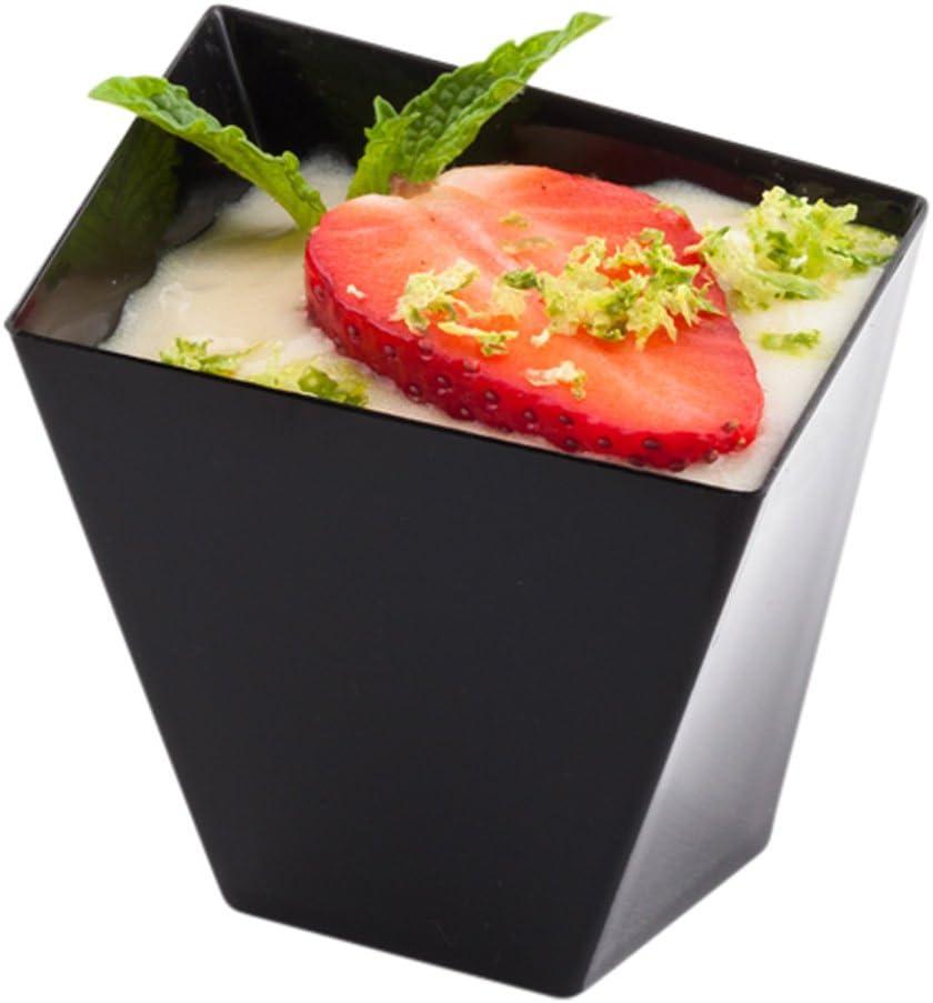 Restaurantware 2 Ounce Dessert Dishes 100 Disposable Mini Party Serving Cups - Durable Sustainable Black Plastic Girata Dishes Serve Drinks Desserts Or Samples For Weddings Or Catering