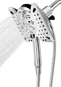 Shower Head with Handheld High Pressure, Rain Shower Head with Fixed Showerhead and 9 Sprays Handheld Shower, Detachable 2-IN-1 Shower head with 59" Rotatable Stainless Steel Hose (Chrome)
