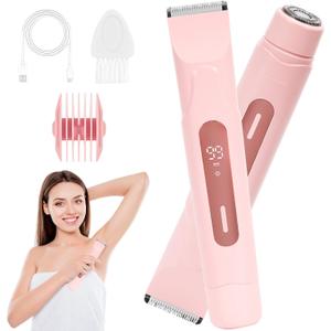 Electric Bikini Trimmer for Women-Dual Head Bikini for Women, IPX7 Waterproof Pubic Hair and Facial Hair Remover, Rechargeable Lady Trimmer for Underarm Body Leg Face